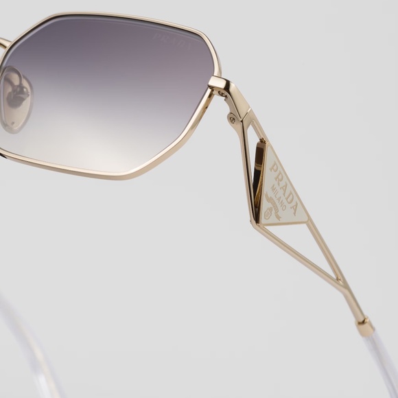 BRAND NEW in BOX Prada Symbole Sunglasses white triangle logo pale gold frame! - Picture 4 of 15